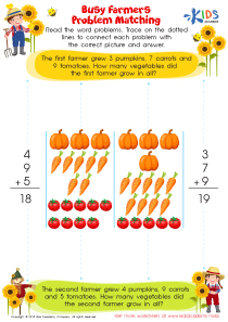 Problem Matching Busy Farmers Worksheet: Free Printable for Kids